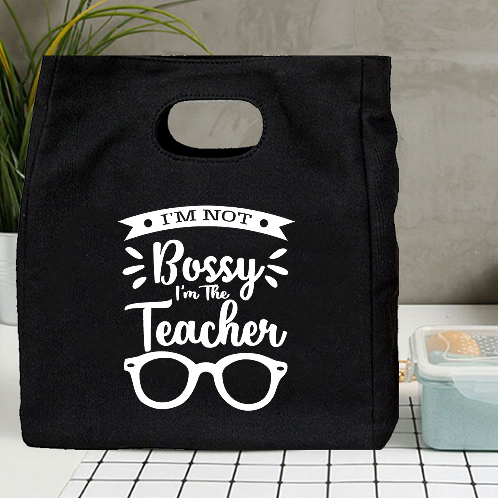 I'm Teacher-bolsas térmicas reutilizables con estampado de I'm Teacher, bolsa de lona de gran capacidad, caja enfriadora para profesores de escuela: Q02137-TBBK-C