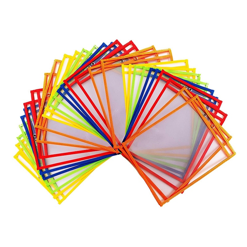 30 poches effaçables à sec multicolores, surdimensionnées 10X13 poches, parfaites pour l'organisation de la classe, poches effaçables à sec réutilisables, T