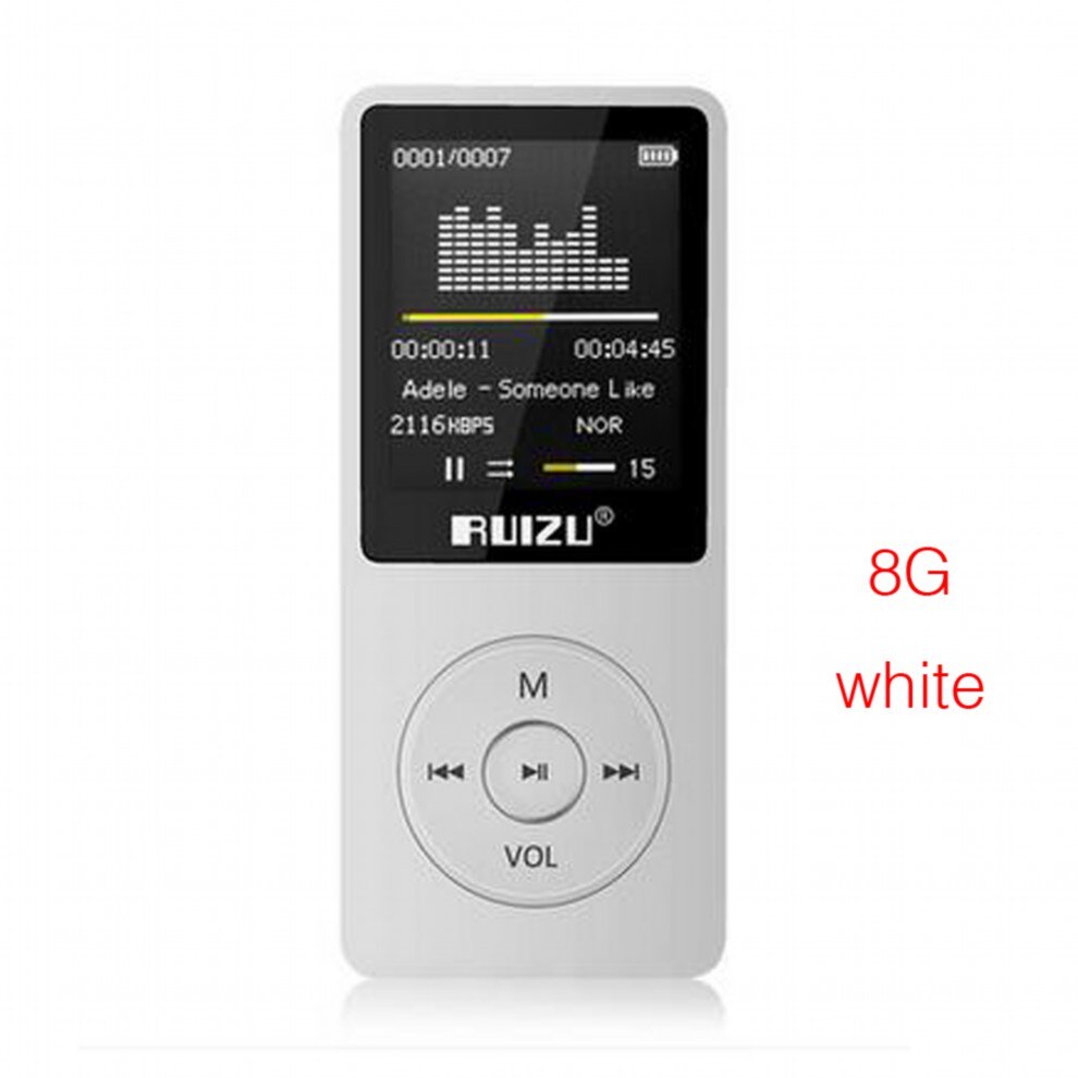 Ruizu X02 MP3 Player 8GB Portable Music Walkman Ultrathin Lossless Sound Music Media MP3 Players With FM Radio E-book Recording: 8G White