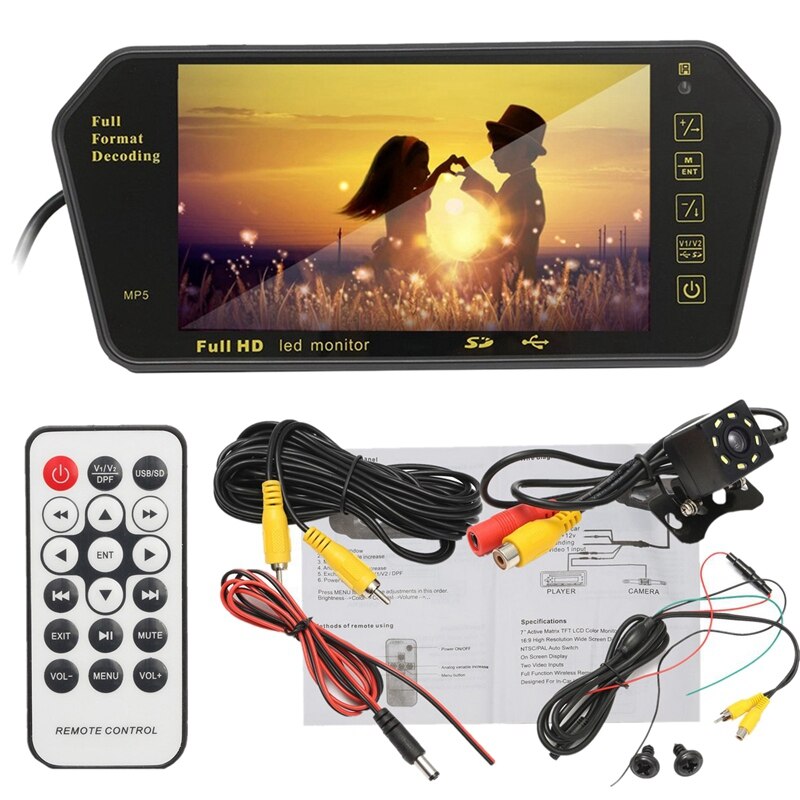 7 zoll Auto TFT LCD Farbe Spiegel MP5 Spieler Viedo Stereo Rückspiegel Monitor Anzeige