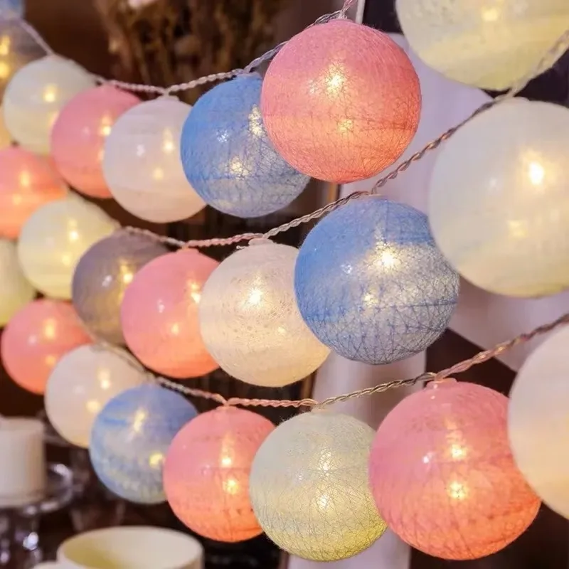LED-Baumwollkugeln, Lichterkette, Laterne, batteriebetrieben oder USB-betrieben, für Hochzeit, Zuhause, Party, Ornament, Beleuchtung, Stacheln, Weihnachtsdekoration