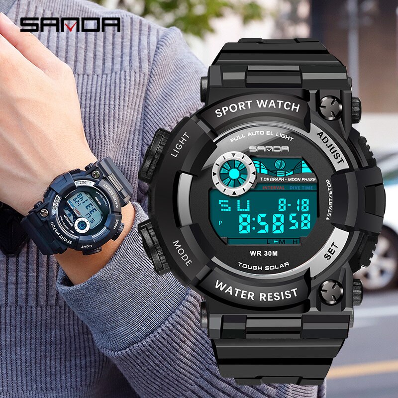 SANDA Horloges Mannen 30M Waterdichte Elektronische LED Digitale Horloge Mannen Outdoor Heren Sport Pols Horloges Stopwatch Relojes Hombre