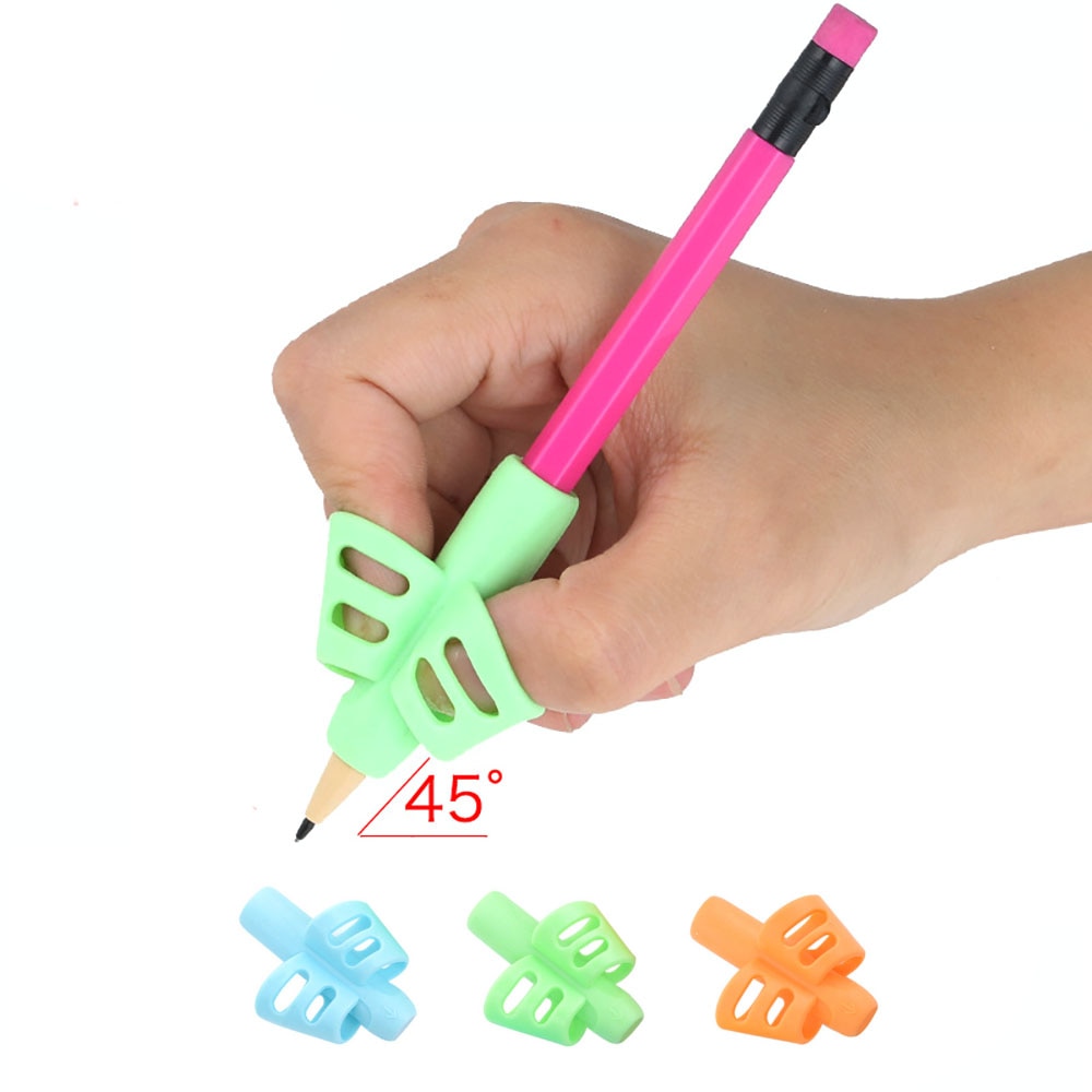 Soporte para bolígrafo de dos dedos para niños, 10 Uds., bolígrafo de aprendizaje para escribir, corrección de postura, dispositivo de agarre auxiliar de silicona para estudiantes