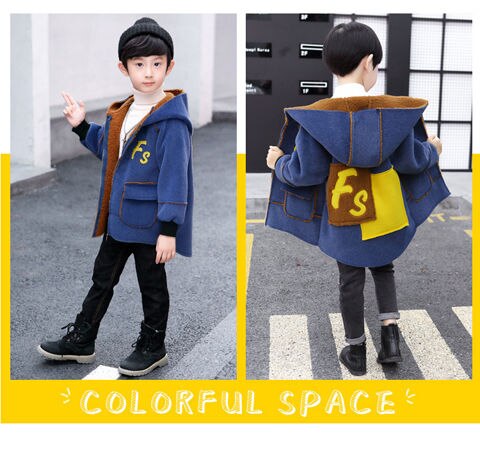 Jongens Wollen Jas En Najaar Plus Fluwelen Verdikking Kinderen Wollen Jas Kinderen Buitenlandse Stijl Grote jongen Trend: Blauw / 8