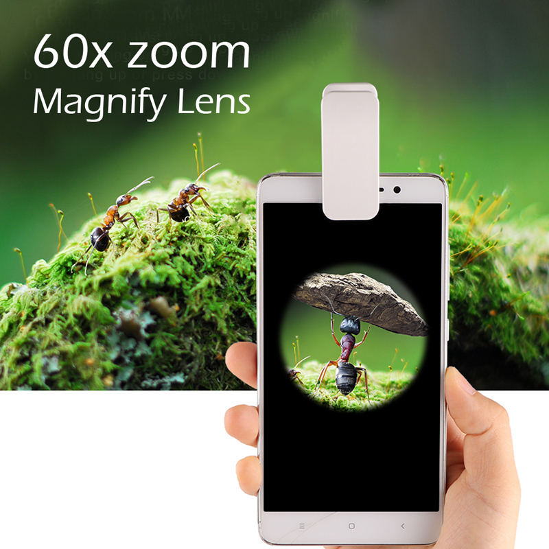 60x optisk zoom telefon mikroskop linse mikro telefon linse forstørrelsesglass med klips til å lese smykker stempel mynt