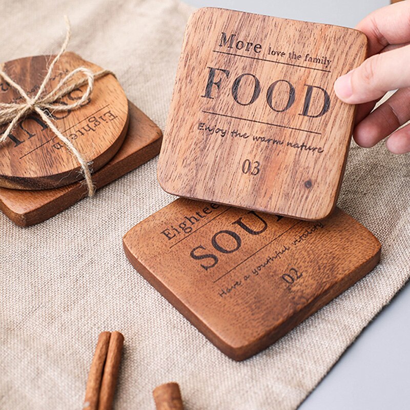 3 uds posavasos de taza cuadrado redondo posavasos madera bebida vaso aislante de calor estera de madera posavasos para taza Mesa mantel accesorios de cocina