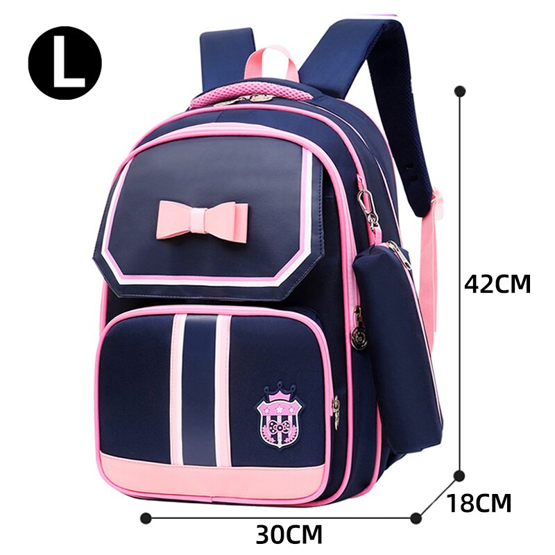 Rugzak voor basisschoolmeisjes, waterdicht, roze oxford-stof, schooltas voor kinderen, rugzak voor meisjes, schattige strik voor kinderen: K -08- blauw roze-l