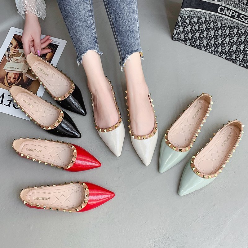 Nitar flats lack läder slip on platta skor spetsiga tå båtskor dam loafers godis färg kvinnlig sko zapatos mujer 8147c