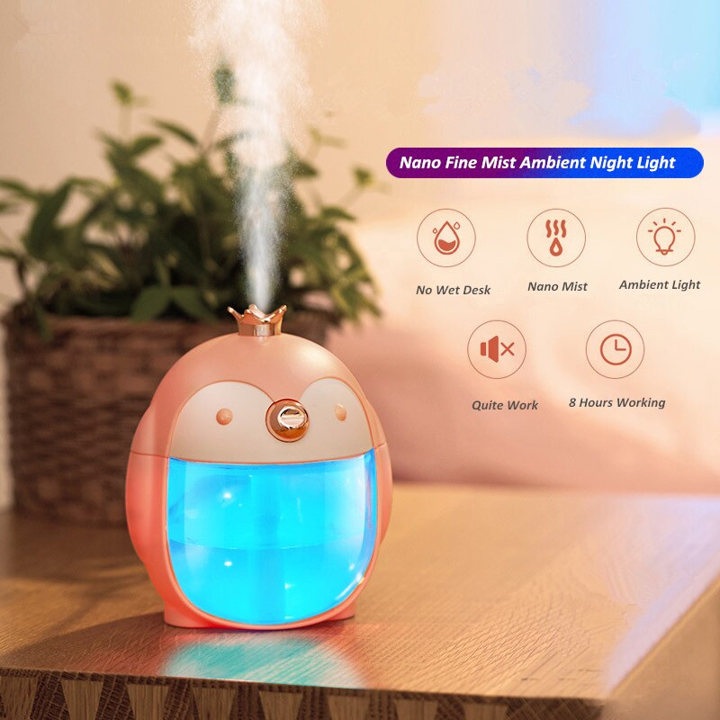 300ML Nette Haustier Pinguin Ultraschall-luftbefeuchter Tragbare USB Aroma Ätherisches Öl Diffusor mit Farbe Nacht Lampe für Heimat