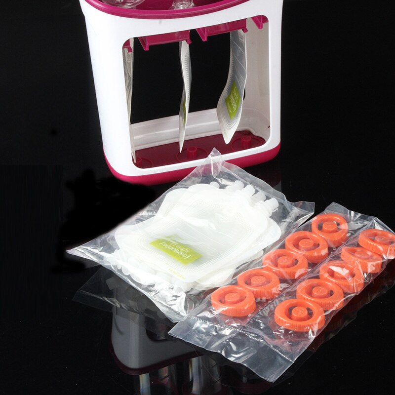 Squeeze food station hjemmelavet børnemad dispenserposer babymad maker opbevaringspakke maskine juice puré pakke foderposer: Standard-ingen skeer