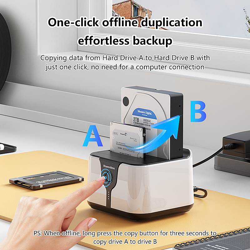   Blueendless 2 Bay HDD Box Case HDD Docking Station SSD case dual bay offline clone SATA a USB 3.0 Adattatore per disco SSD 2.5 3.5