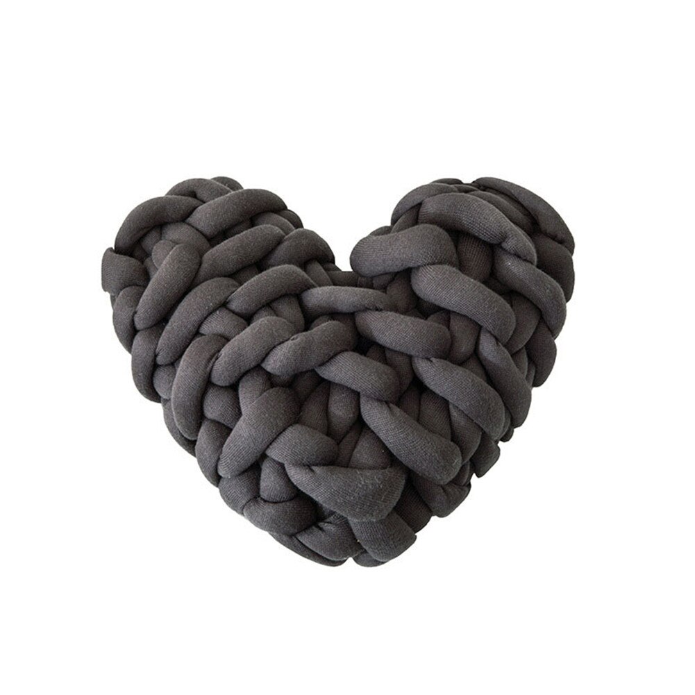 Handgemaakte Weave Knoop Kussen Hartvormige Macaron Kleur Kussen Decor Thuis PI669: Charcoal Gray