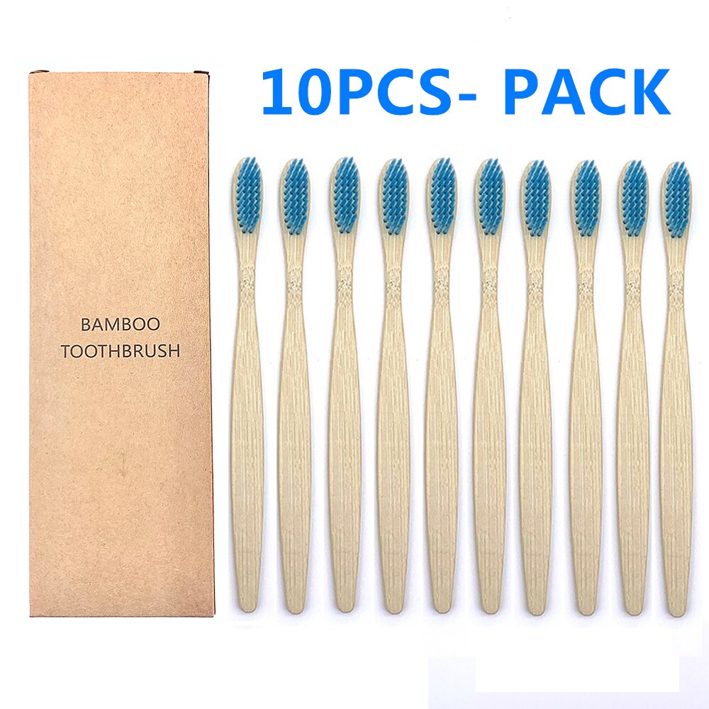 10pcs Eco-Friendly Plastic-Free Bamboo Toothbrush Soft Bristle Natural Healthy Dental Oral Care Hygiene Toothbrushes: 10PCS Blue Color