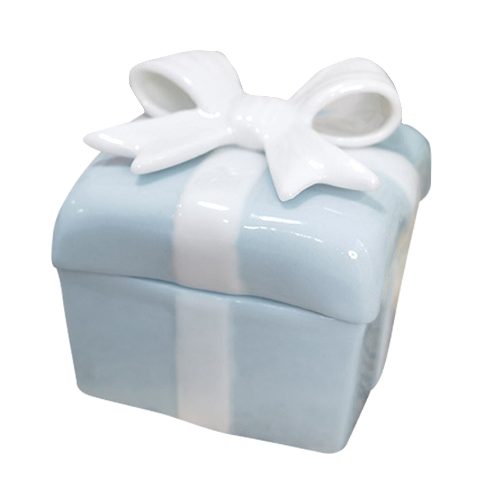 Schaal 1:12 Poppenhuisminiaturen Mini Blauwe Keramische Porselein Geschenkdoos Candy Dozen Strik Deksel Xmas Decor Accessoire