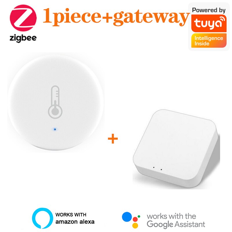 5Pcs Tuya ZigBee Smart Temperature And Humidity Sensor Battery Powered Work With Zigbee Hub Voice Control For Alexa Google Home: 1piece and gateway