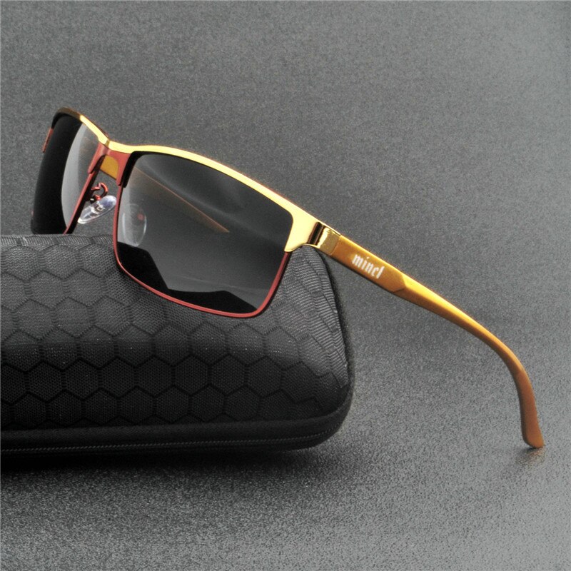 MINCL Men Aluminum Sunglasses HD Polarized UV400 Mirror Male Square black brown Driving goggles Sun Glasses Women For Men NX: gold  red gray