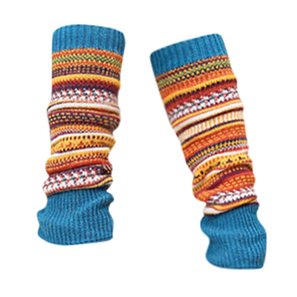 Ethnique 1 paire femmes hiver jambières laine tricot haute genou chaussettes bottes manchettes filles guêtres Femme: Blue