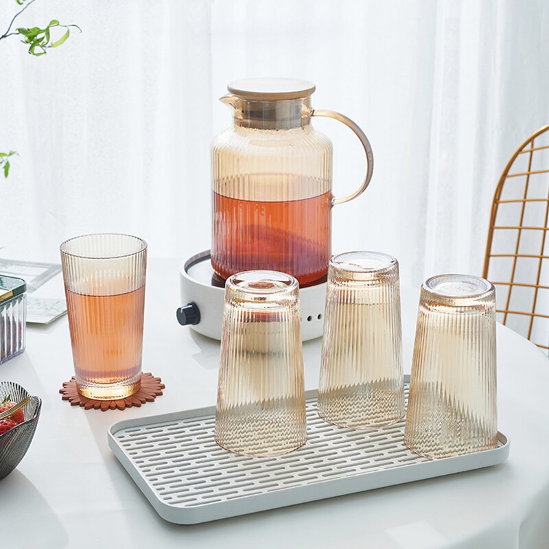 Glass Water Pitcher Cup Set Water Bottle Nordic Kitchen Juice Jug Household Heat Resistant Kettle Large Capacity Teapot Set Cups
