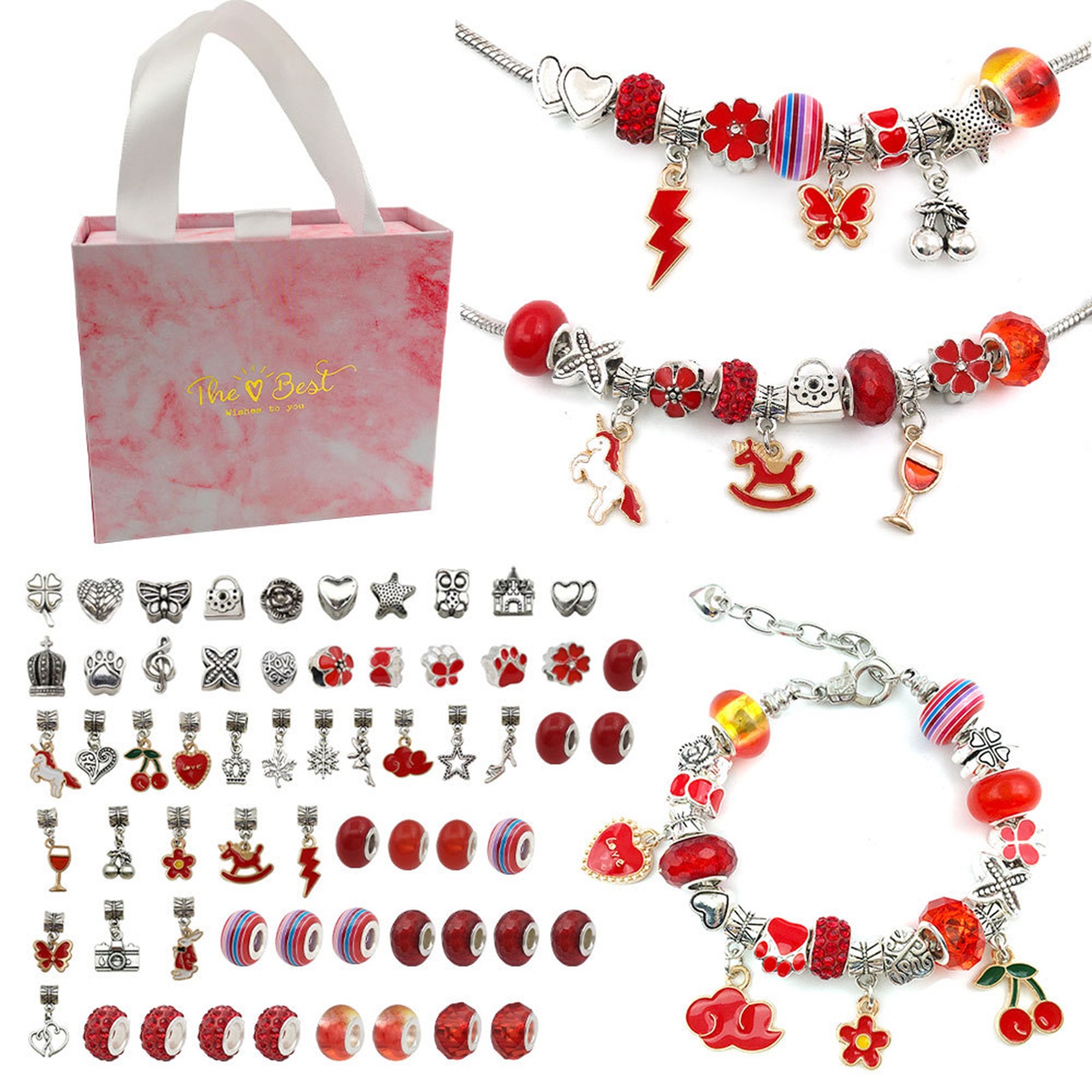 Kits de bijoux roses multicolores 14cm x 12cm, 1 ensemble de pendentifs de perles à grand trou pour Bracelet fait à la main, accessoires de matériaux artisanaux: 5
