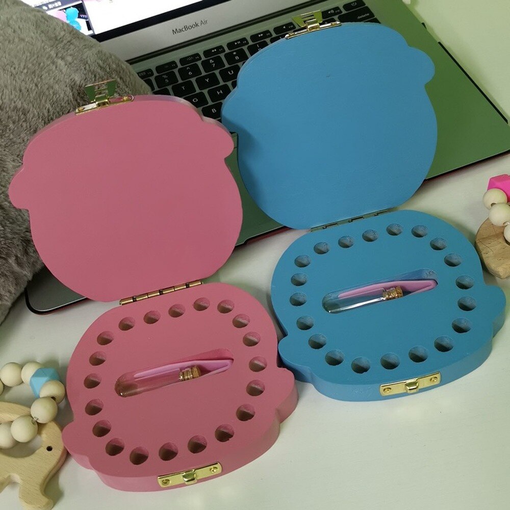 Wooden Baby Tooth Box English Milk Teeth Umbilical Organizer Storage Boys Girls Souvenir Case Baby