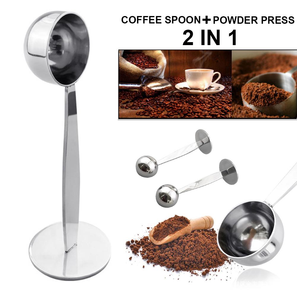 Cuchara de café Espresso 2 en 1, cuchara de té de café Café de acero inoxidable, cuchara medidora Tamper para café, té, utensilios de cocina