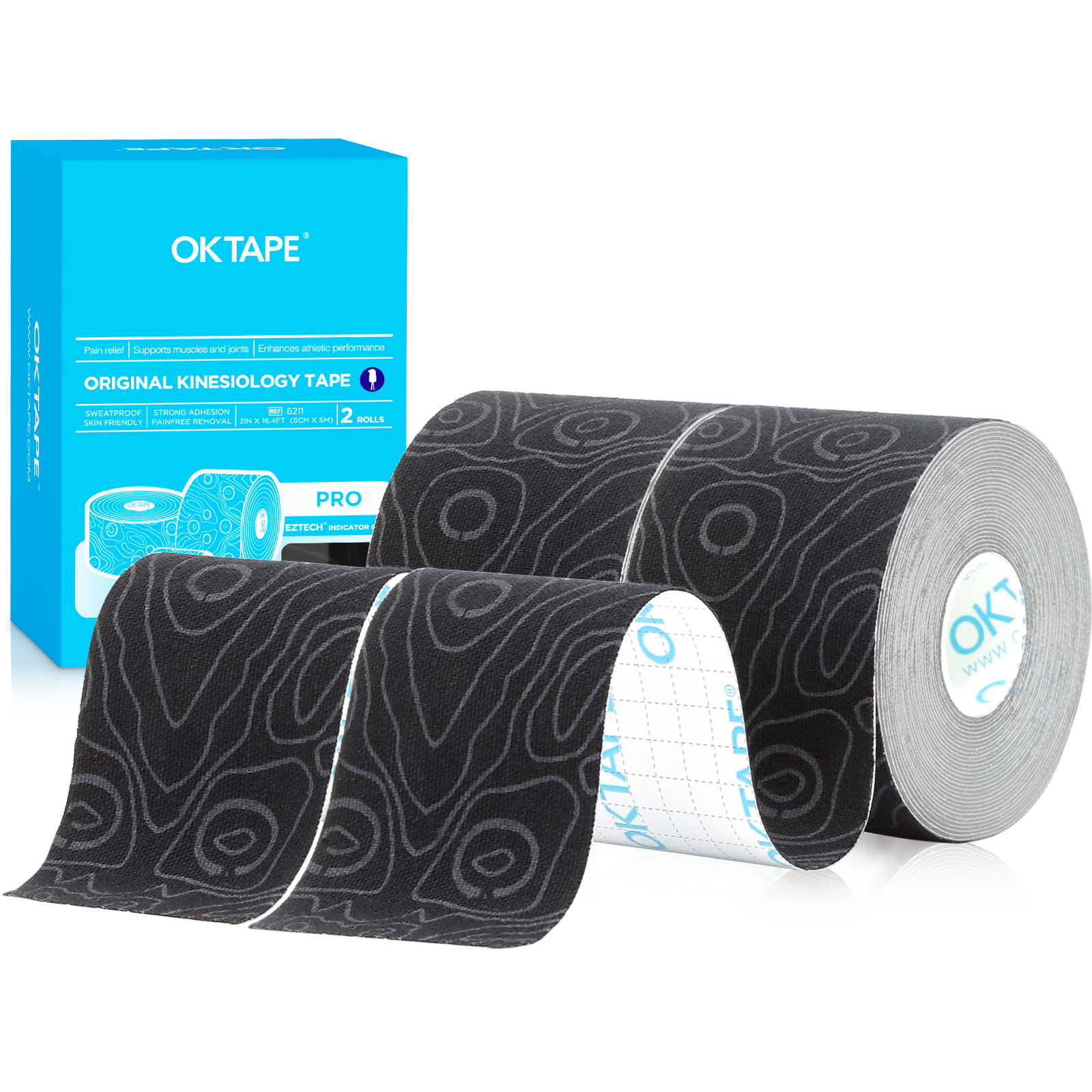 2 Rollen OK Band Profi Kinesiologie-Band, neue Verpackung, 5 cm x 16 Fuß, frei geschnittenes Klebeband, aktualisiertes elastisches Sportband, therapeutisches latexfrei: Braun