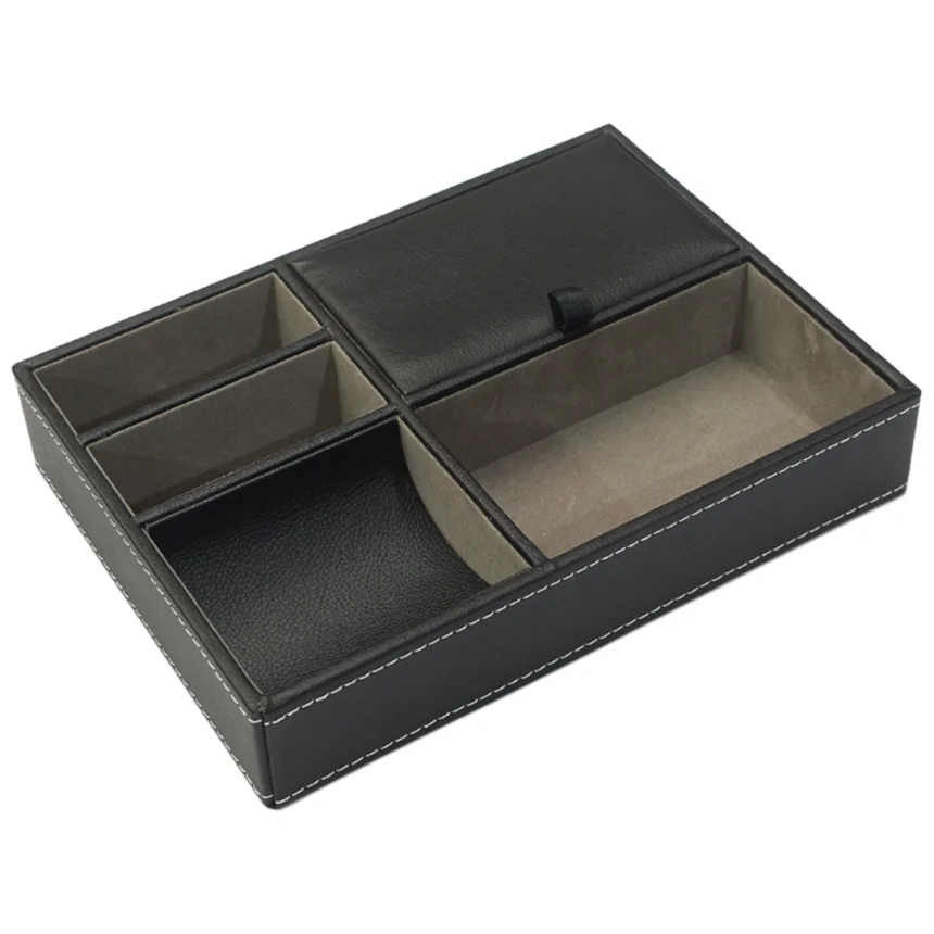 Bandeja organizadora de mesita de noche de cuero Pu para hombre, escritorio, vestidor, caja de almacenamiento superior, joyería, llaves, teléfono, billetera, accesorios para reloj, 1 ud.