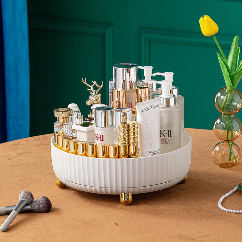 Nouveaux organisateurs de maquillage transparents avec étagère de rangement rotative à 360 degrés, boîte de rangement de cosmétiques, organisateur de salle de bain, rangement à domicile: Argent