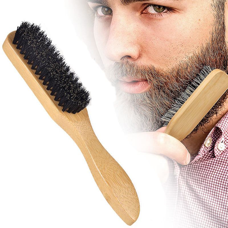 Baardborstel met natuurlijke varkenshaar voor mannen Bamboe handvat Ergonomische stijlen Reinigt haar Controles Kroezen Gladde vliegen van het haar