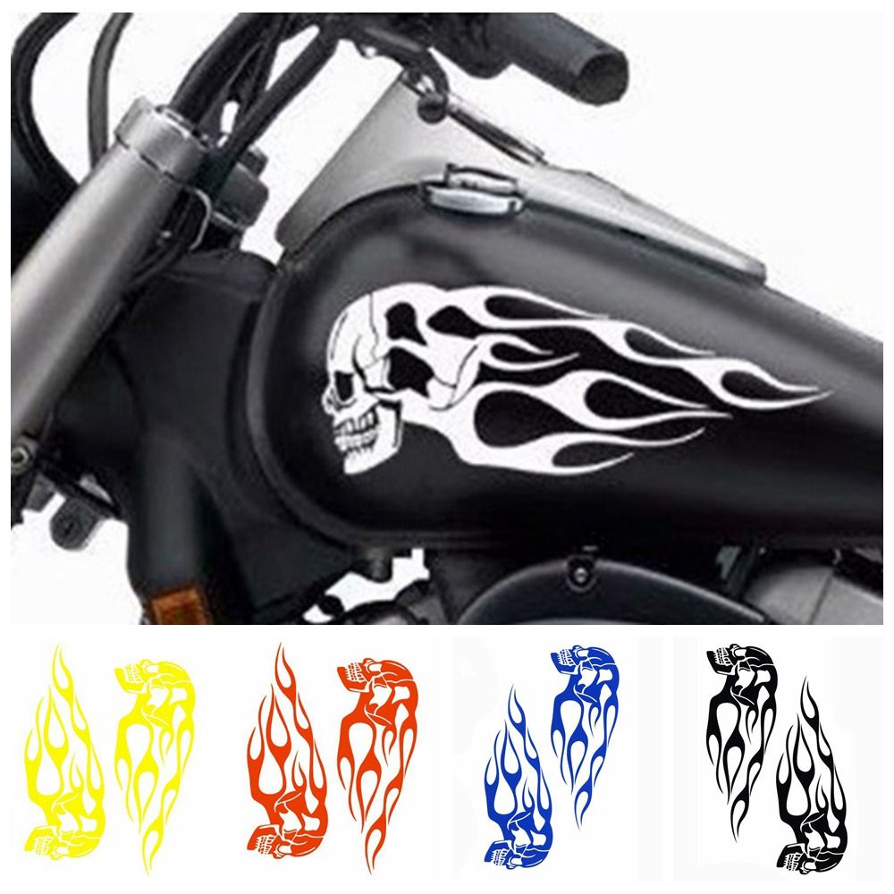 Calcomanías de calaveras de llama para motocicleta, adorno 3D, pegatinas para tanque de combustible, decoración para casco, accesorios universales para coche y moto, 2 unidades por juego