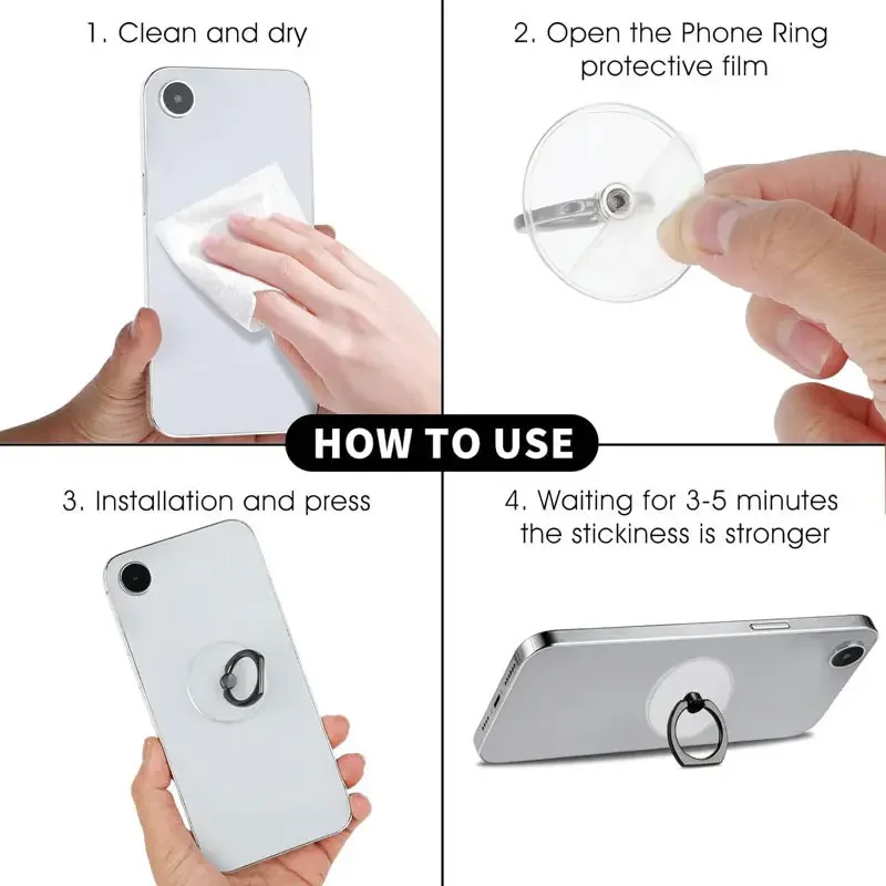 Soporte de anillo para teléfono móvil, bucle de agarre transparente para dedo, soporte de rotación de 360 grados, Compatible con todos los tipos de teléfono inteligente, 1/4 Uds.