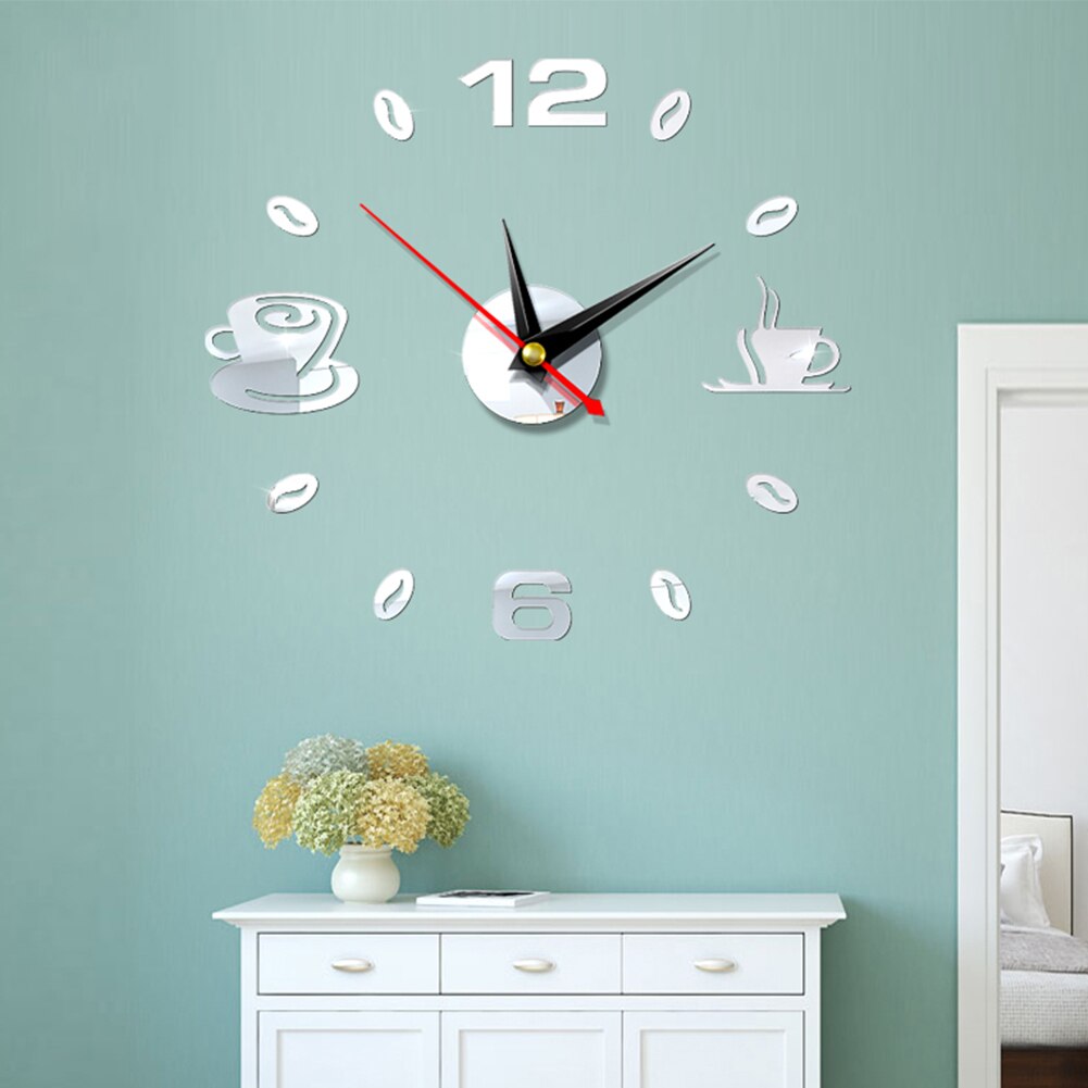 Grande horloge murale auto-adhésive, décoration silencieuse 3D, horloge de cuisine surdimensionnée, autocollant mural en acrylique, miroir