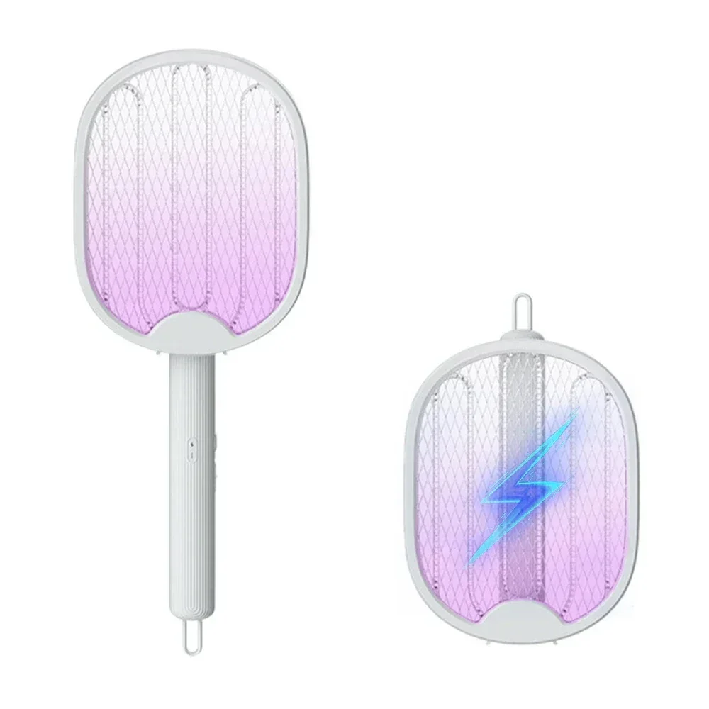 Faltbarer elektrischer Mückenvernichter, Fliegenklatschenfalle, wiederaufladbarer USB-Mückenschläger, Insektenvernichter mit UV-Licht, Insektenvernichter, 3000 V: Black