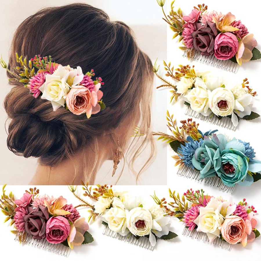 Bohemen Bruiden Bruiloft Bloem Haar Kam Haarspeld Bruidsmeisje Hoofdtooi Kammen Haaraccessoires voor Vrouwen Meisjes Bloemen Haarspelden