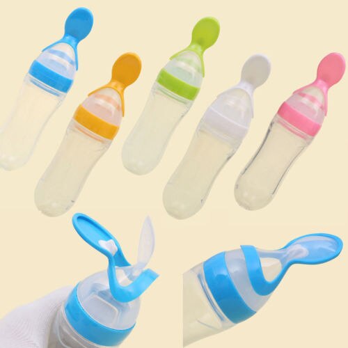 90ml mooie veilige baby siliconen voeding met lepel feeder voedsel rijst graan fles voor de beste