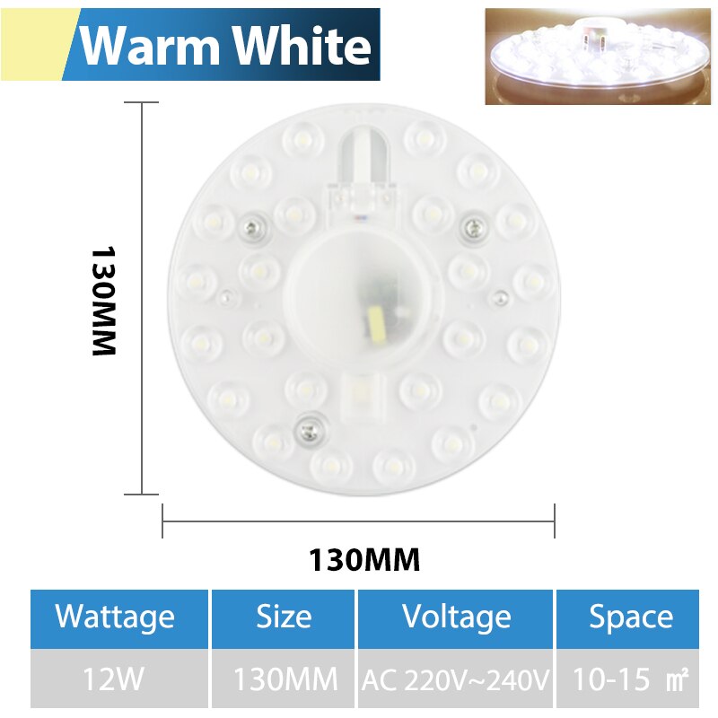 Módulo LED, lámpara de techo, minimódulo, reemplazo de accesorio, fuente magnética, Bombilla de placa de luz de larga vida, 220V, 12W, 18W, 24W: LED Module Warm 12W