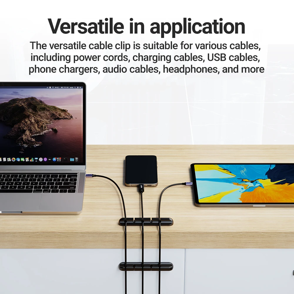 Clips de soporte de Cable adhesivo, organizador de cables de gestión de cables para escritorio, Cable de carga USB, mesita de noche, Cable de alimentación, Cable de ratón