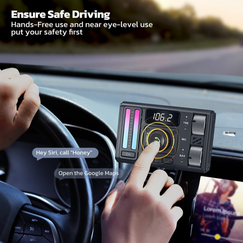 Transmisor FM inalámbrico BT5.3 efectos de sonido de graves agudos qc3.0 + pd20w carga rápida DSP reducción de ruido Bluetooth reproductor de MP3 para coche
