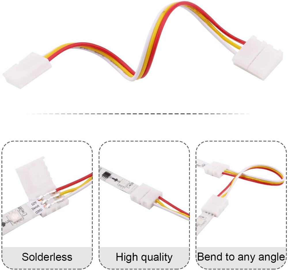 5050 3 Pin RGB LED Strip Connector Kit - 3Pin LED Connector Includes 10x LED Strip Jumper, 10x3Pin L Shape Connector, 20x LED St