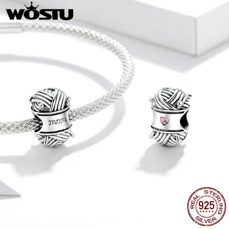 WOSTU 925 szterling srebrna kula przędzy charmsy z koralikami i cyrkonią oryginalna bransoletka srebro 925 DIY biżuteria zrobić akcesoria FIC1654
