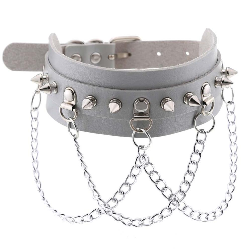 Punk Goth Choker Chain Studded Rivet Pu Leather Collar Spike Choker Necklace Chocker Cool Gothic Jewelry Accessories: grey