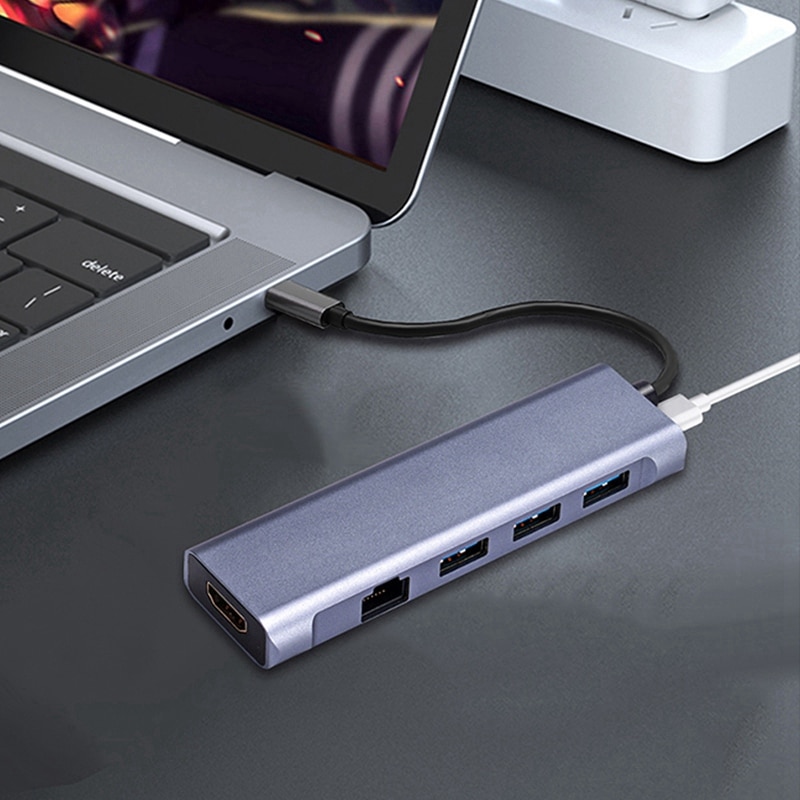 USB C Hub USB tipo C adaptador estación de acoplamiento con 4K HDMI PD carga Gigabit Ethernet USB 3,0 puertos para