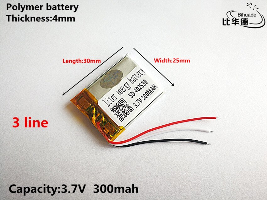 3 lijn Goede Qulity 3.7 V, 300 mAH, 402530 lithium Polymeer ion/Li-Ion batterij voor SPEELGOED, POWER BANK, GPS, mp3, mp4