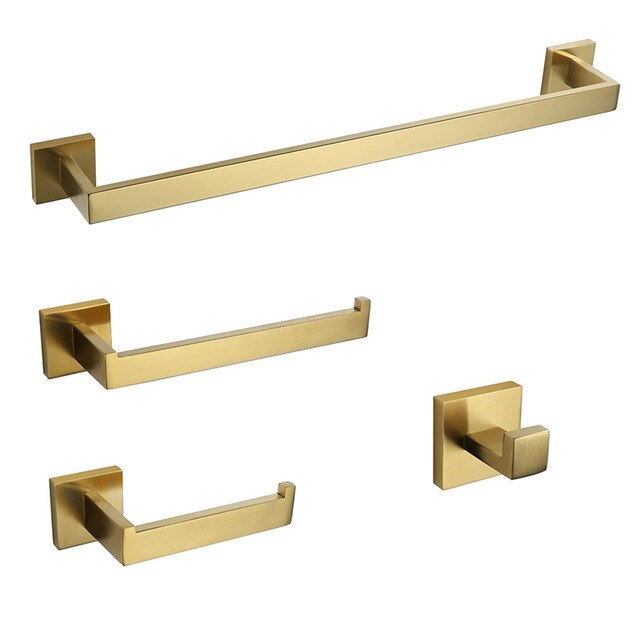 Brushed Gold Bathroom Hardware Set Towel Rack Toilet Paper Holder Towel Bar Rail Hook Soap Dish Toilet Brush Bath Accessories