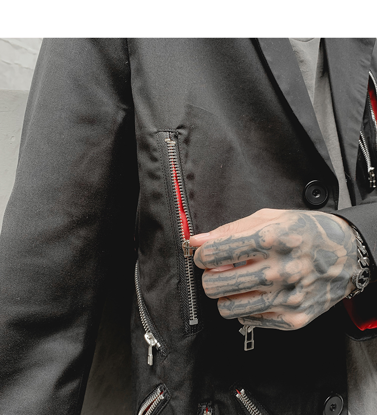 Rock punk trench coat men Zippers Harajuku stylish Hiphop Black color Autumn Winter