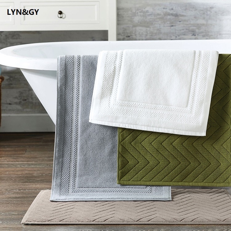 LYN&GY 100% Cotton Lxuray Geometric Plaid Hotel Bathroom Foot Towel Door Bathmat Machine Washable 45x75cmx380grams Bathroom mat