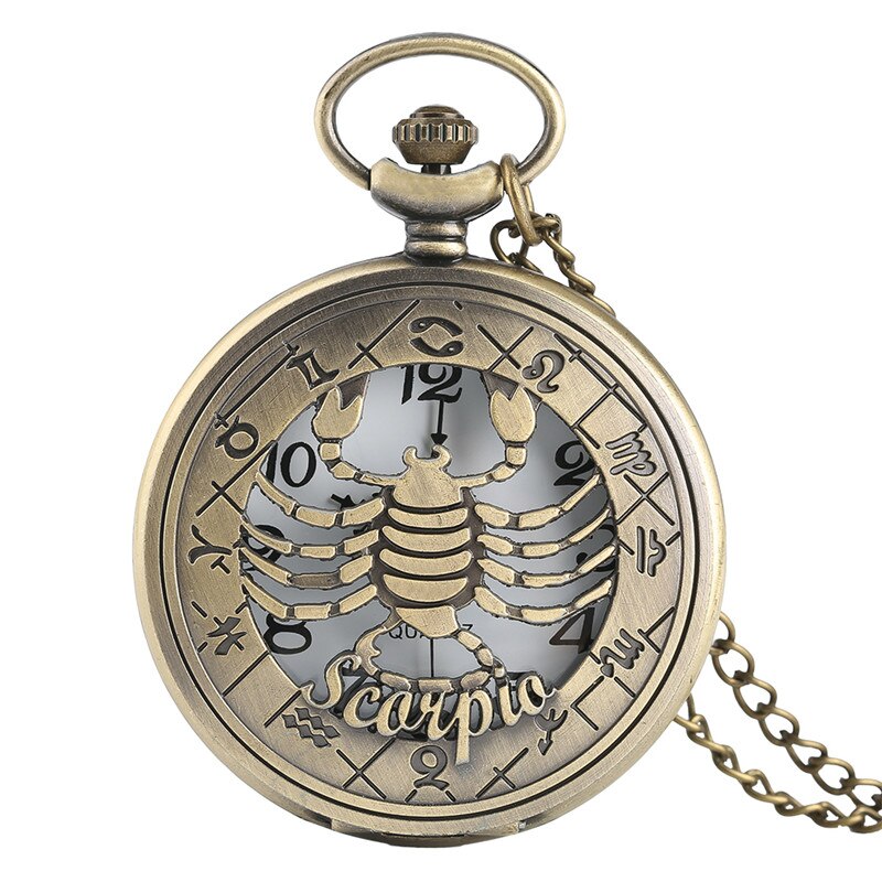 Vintage Schorpioen Hanger Zakhorloge Vrouwen Twaalf Sterrenbeelden Brons Quartz Klok Retro Mens Horloges Reloj