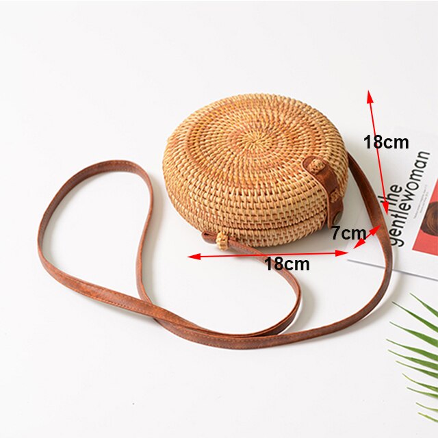 Yogodlns runde stråvesker til kvinner sommerrotting vevd strandveske håndlaget veving crossbody skulderveske bohemia håndveske