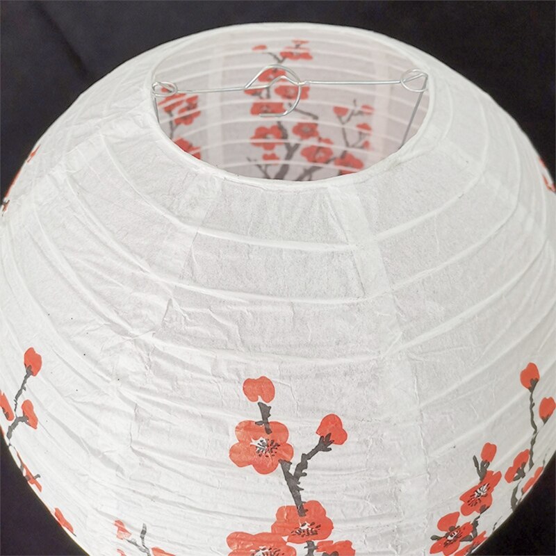 T84E Red Cherry Flowers Paper Lantern White Round Chinese Japanese Paper Lamp for Home Wedding Party Decoration
