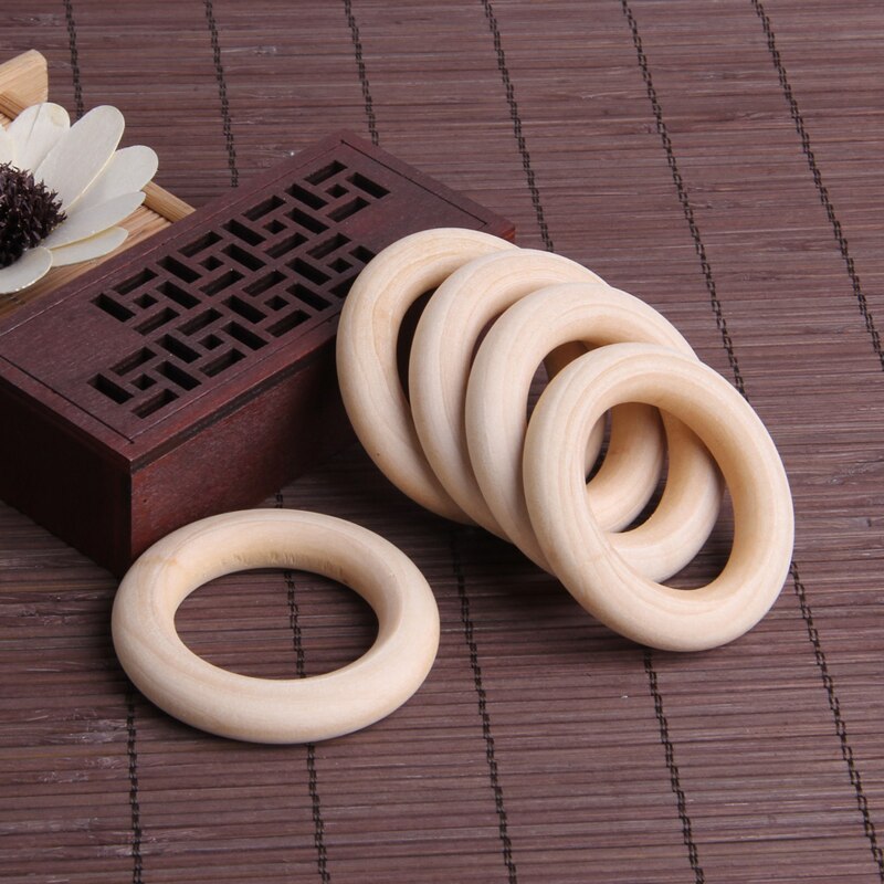 5pcs Crafts DIY Baby Teething Natural Wooden Rings Necklace Bracelet 55mm